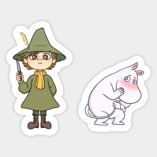 Blushy Moomin and Snufkin with knife Sticker